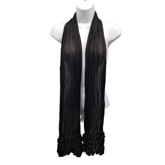 Chico's Chiffon Scarf Crinkle Textured Trim Black 62" Long Unique Event - Picture 3 of 8